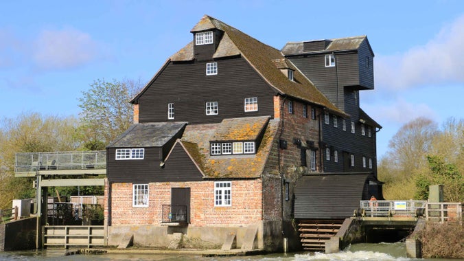18th-century watermill at Houghton Mill, Cambridgeshire in spring